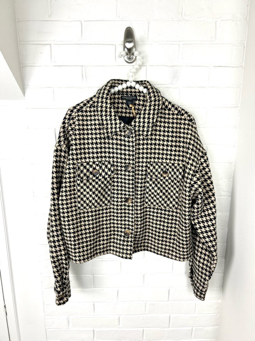 NWT Christian Siriano Houndstooth Knit Jacket Size L
